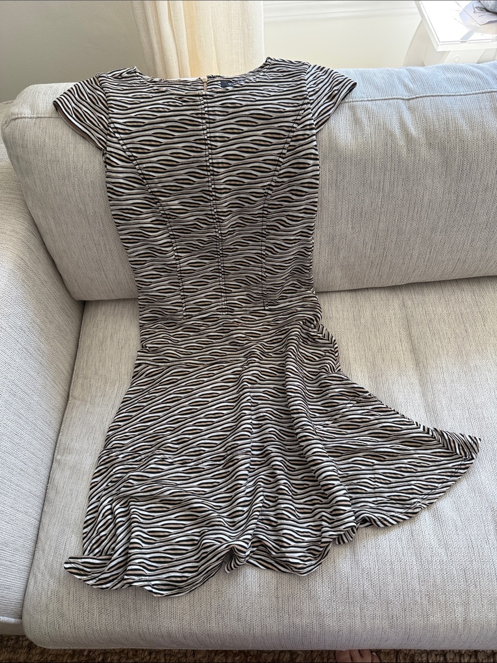 Sharagano Black, Cream and Tan Striped Dress